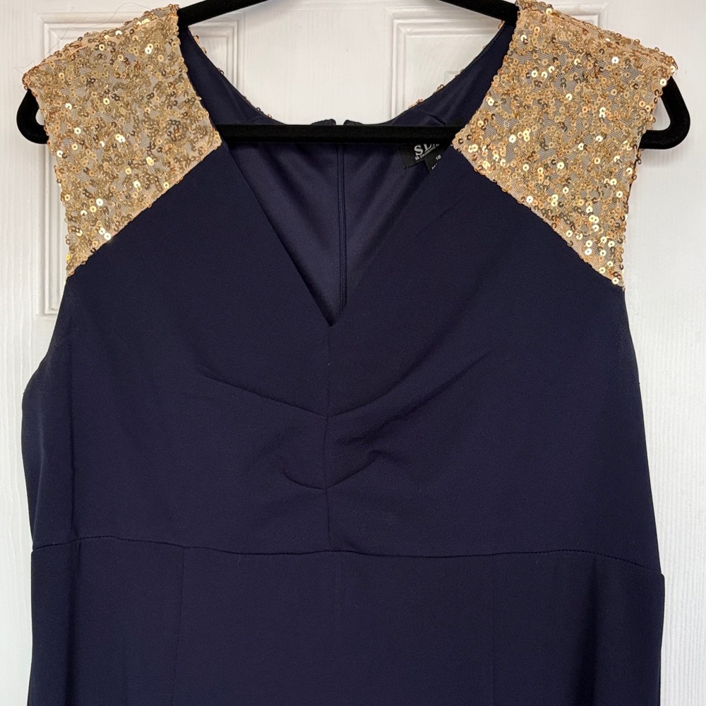 SL Fashions Navy Dress with Gold Sequin Accents